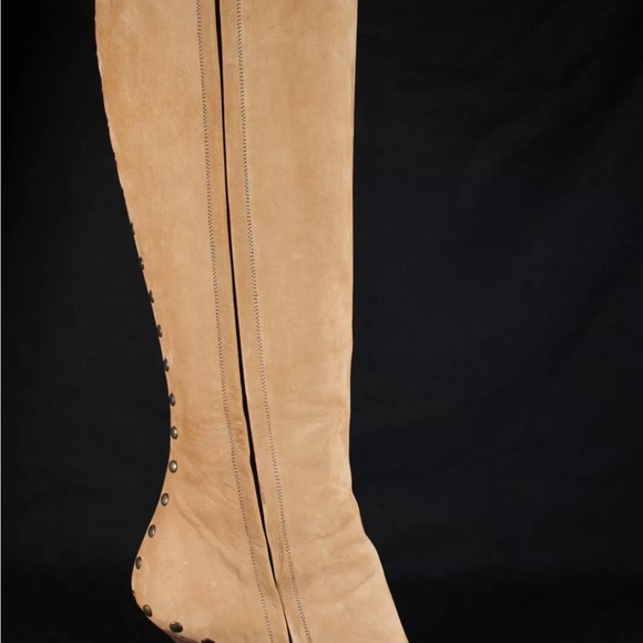 JIMMY CHOO Camel Suede Studded Detail Pointed Toe High Heel Knee Boots 37 - Picture 6 of 13